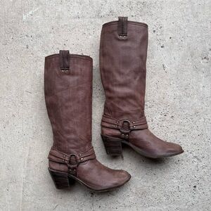 Frye Dark Brown Leather Heeled Boots